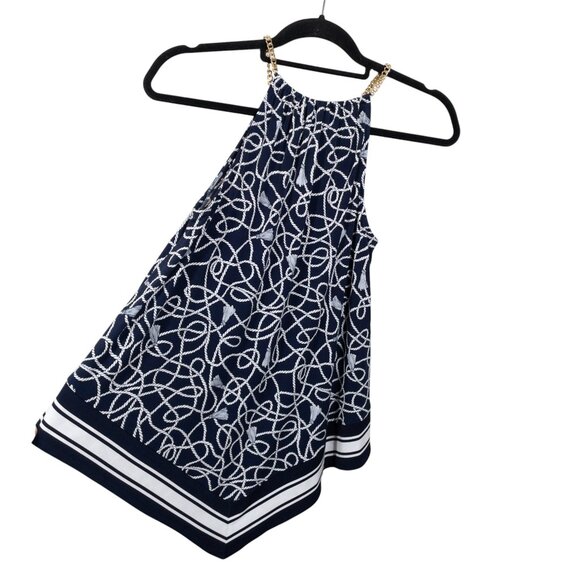 Michael Kors Nautical Gold Chain Strap Navy SZ XS Bandana Top Rope Print - Picture 3 of 9